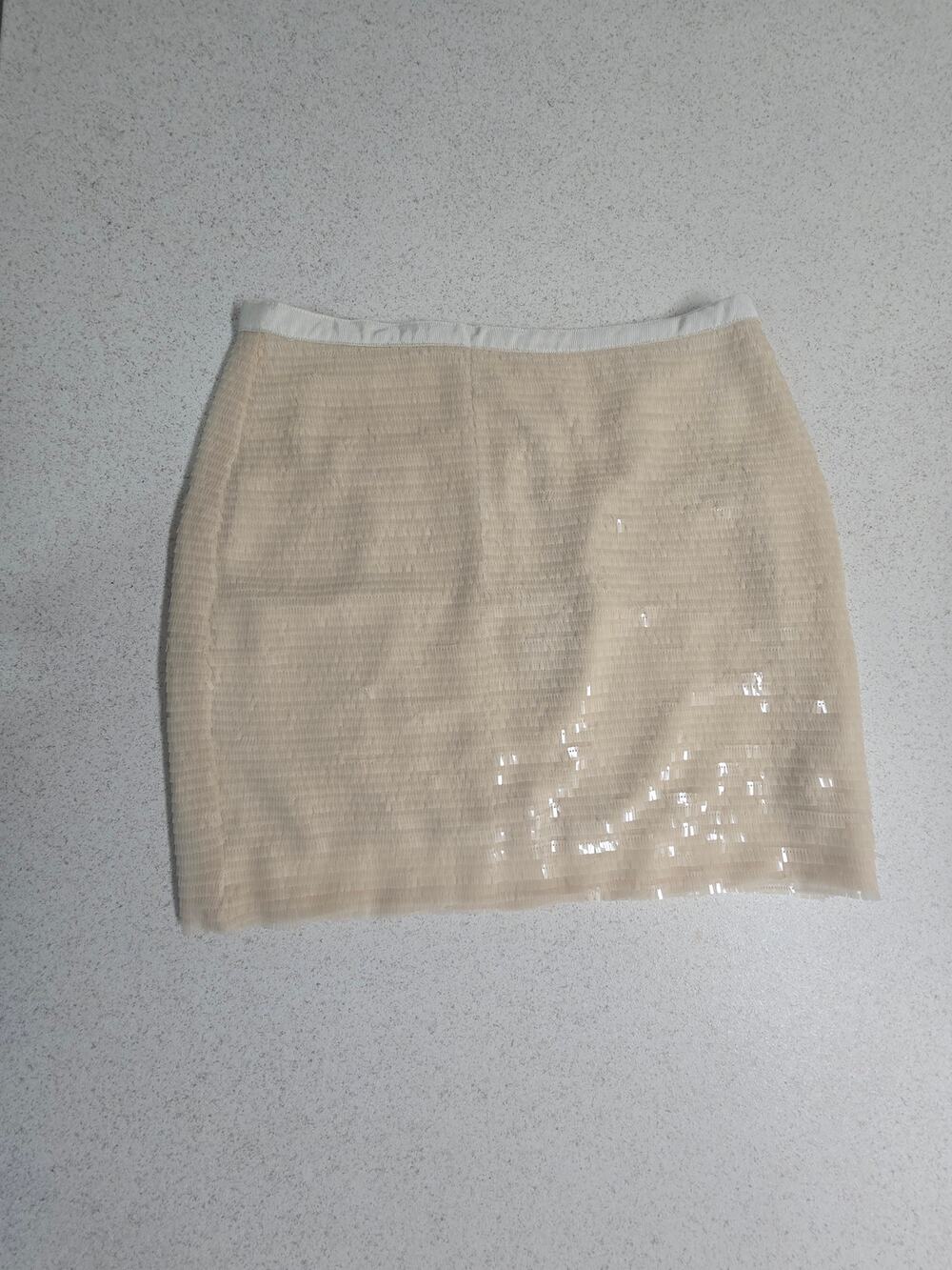 Greylin NWT Cream Sequin Mini Skirt Champagne Pearlized Party Cocktail Small